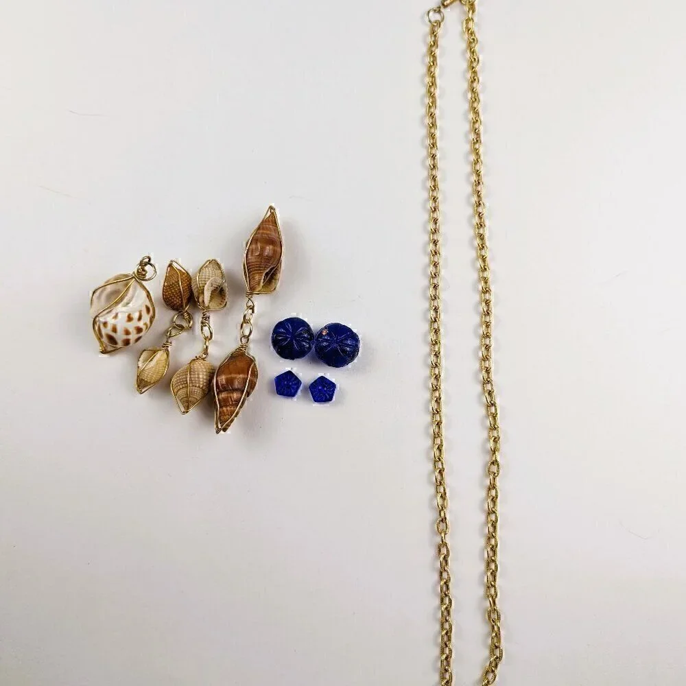 Wire-Wrapped Seashell Charms & Gold Chain